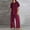 Red, variant on women fashion and linen two piece casual wear short sleeve crew neck top trousers and sportswear suit Women Jumpsuit Dressy Suits for Women Formal Formal Dresses with Pants Dressy Pant Suits for A