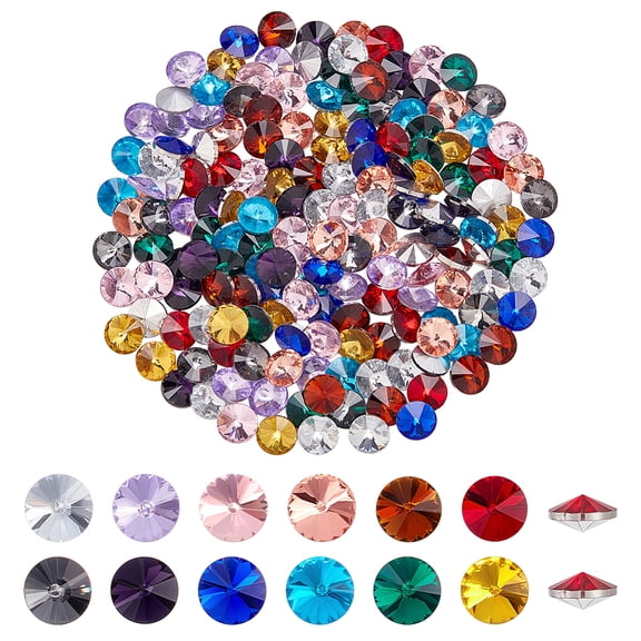 PH 192pcs 12 Colors Pointed Back Rhinestone Glass Rhinestones Diamond Cabochons Faceted Rhinestone Birthstone Loose Beads