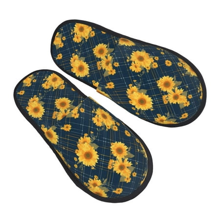 

Bingfone Blue Striped Sunflower A House Slippers for Women Men with Soft Rubber Sole Slip On for Indoor/Outdoor-Medium