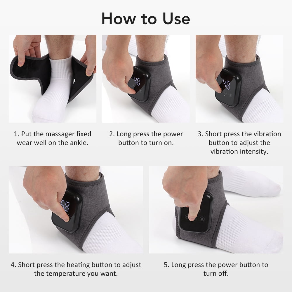 Ankle Heating Pad with Massage, 2Pcs Cordless Heated Ankle Brace Wrap, 3 Heat & Vibration Settings, USB Rechargeable Ankle Massager for Pain Relief, Gray
