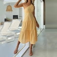 thumbnail image 3 of Summer One Shoulder Sleeveless Ruched Dress Flowy Beach Party Bohemian Maxi Dress For Wemon LadyYellowXL, 3 of 5