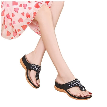 

Women s Rhinestone Sandals Slip Resistant Slope Heel Clip Toe Flip Flops