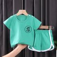thumbnail image 2 of Toddler Boy Outfits Toddler Girls Boys Summer Short Sleeve Cartoon Prints Tops Shorts 2Pcs Outfits Set Toddler Girl Outfits Green 3 Months-6 Months, 2 of 3