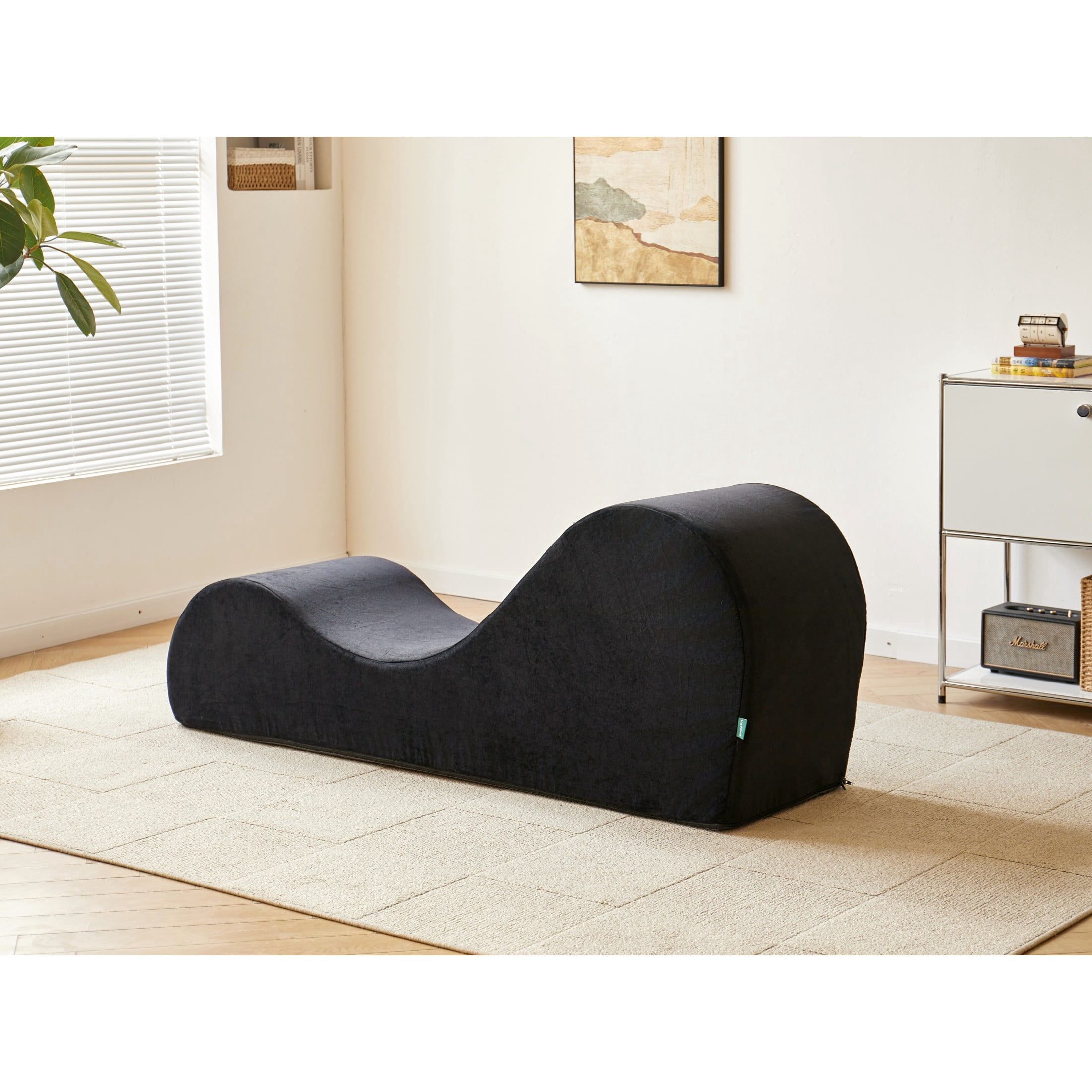 GDF Studio 62.5" Ergonomic Chaise Lounge Chair with High-Density Foam, Machine-Washable Cover, Black