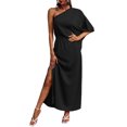 thumbnail image 2 of Sunloudy - Vestido de noche largo de verano para mujer, color sólido, sin espalda, con abertura alta, un hombro Sunloudy  S M L XL, 2 of 9