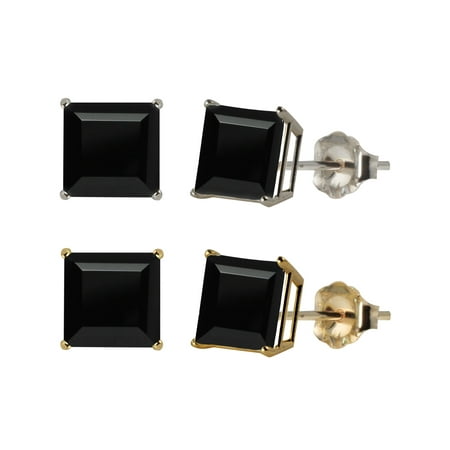 - 10k White or Yellow Gold 6mm Square Black Onyx Stud Earrings