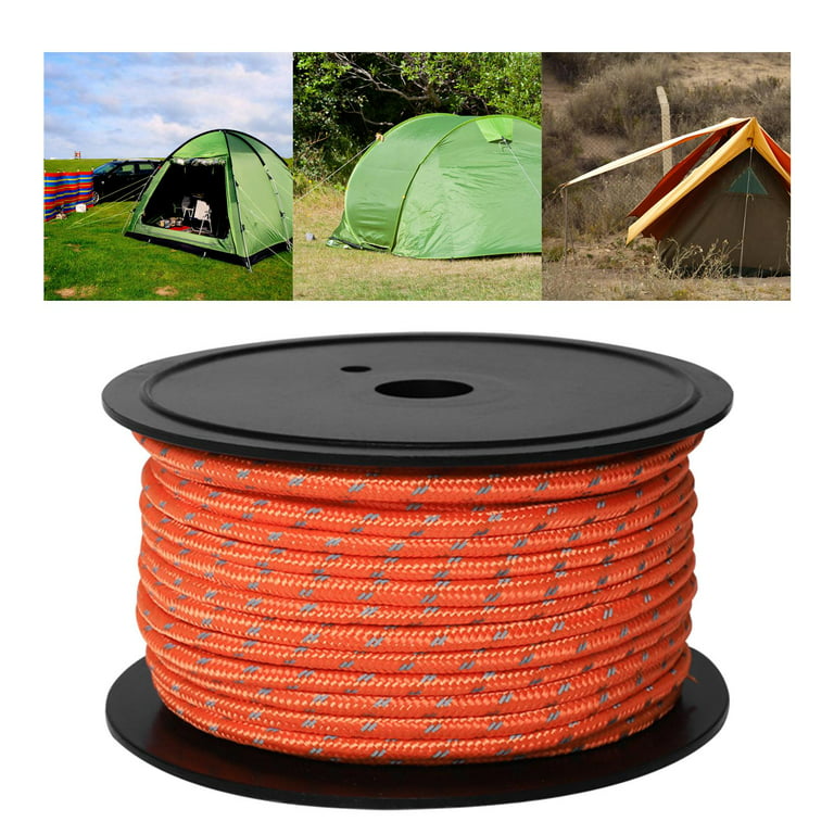 Camping 30M 6mm Reflective Tent Rope Guylines, Easy to Identify at Night  for Backpacking and Water Activities Tent Accessory Cord Luminous Orange