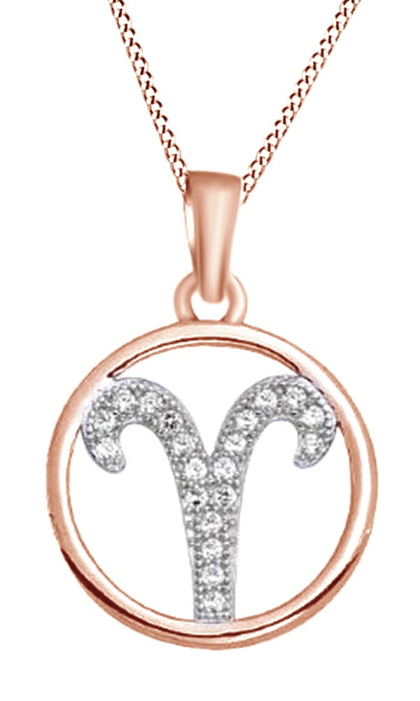 Cubic Zirconia Aries Zodiac Sign Pendant Necklace in 14K Gold Over Sterling Silver