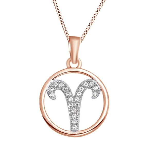 AFFY Simulated April Birthstone Cubic Zirconia Aries Zodiac Sign Pendant Necklace In 14K Rose Gold Over Sterling Silver