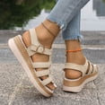 thumbnail image 4 of Rokment Womens Roman Platform Gladiator Sandals Beach Trendy Casual Suede Open Toe Buckles Chunky Wedge Fisherman Dress Heels Comfortable Walking Shoes Summer Beige Size 6, 4 of 7