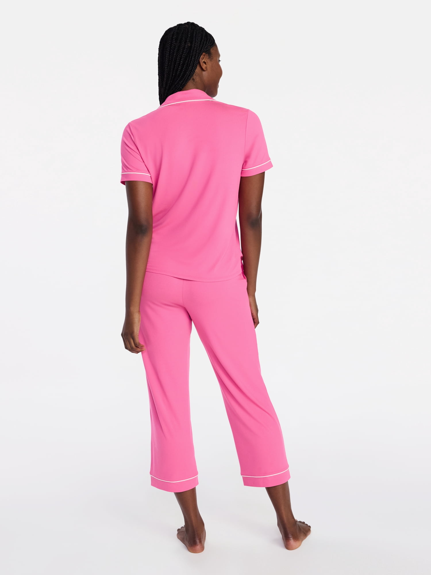 Joyspun Women's Dreamy Soft Collection Notch Collar Top and Capri Pants Pajama Set, 2-Piece, Sizes XS-3X