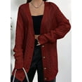 thumbnail image 2 of Women'S Cable Knit Cardigan Long Sleeve Open Front Button Down Knitwear Sweater Coat Wine Red M, 2 of 5