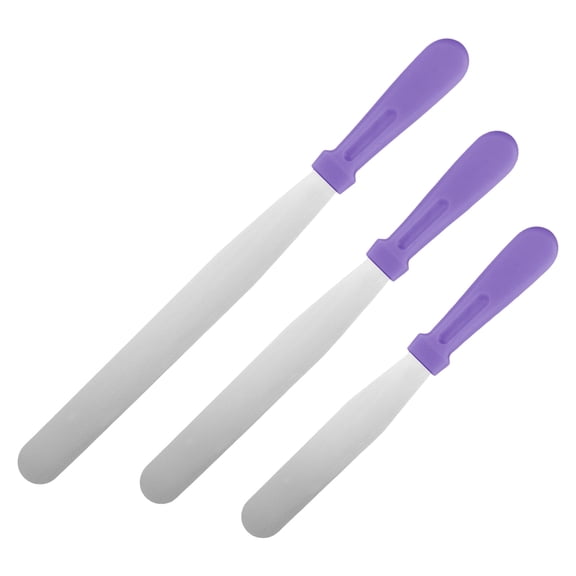 Uxcell Cake Offset Spatula Set, 6, 8, 10" Icing Spatula Cake Decorating Frosting Knife with PP Plastic Handle for Home Kitchen Bakery Set of 3 Purple (Straight Handle)
