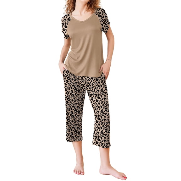EKOUAER Pajamas for Women Set Short Sleeve Pj Sets Pullover Tops & Capri Pants 2 Piece Sleepwear Loungewear