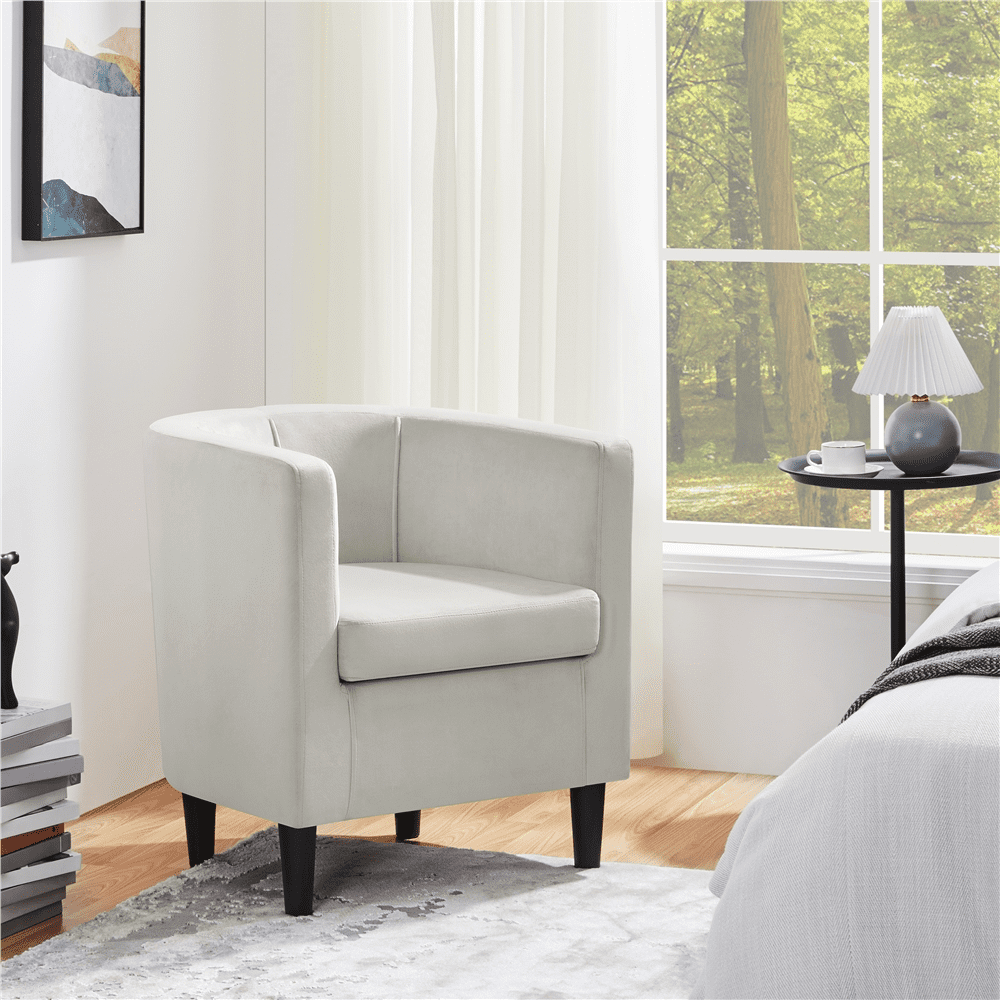 SmileMart Velvet Upholstered Barrel shaped Accent Arm Chair for Living Room Beige