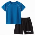thumbnail image 2 of HCNTES Toddler Baby Boys Summer Clothes Kid Outfits Short Sleeves T-Shirt Tops + Shorts Cute Outfits Set For Kid Summer Outfits 2t 3t 4t 5t 6t 7t 8t(G-Blue,4-5 Years), 2 of 4