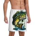 thumbnail image 2 of Susaid Big bass fish Print Mens Shorts, Breathable Lounge Sleepwear Set with Elastic Waistband and Pockets-Medium, 2 of 6