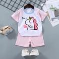 thumbnail image 2 of mgoYE 9 Month Baby Girl Clothes Toddler Girls Summer Outfits 2Pcs Cute Flower Short Sleeve T-Shirt + Shorts Set 1T-8Y Gift Set|Light Pink 5-6 Years, 2 of 4