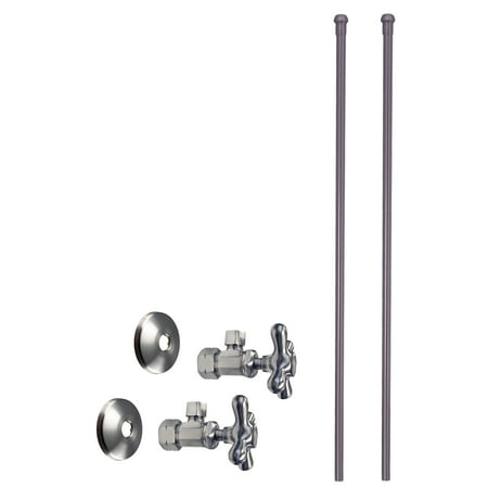 Westbrass 5/8" x 3/8" OD x 20" Bullnose Faucet Supply Kit with Cross Handle Angle Valve, Satin Nickel