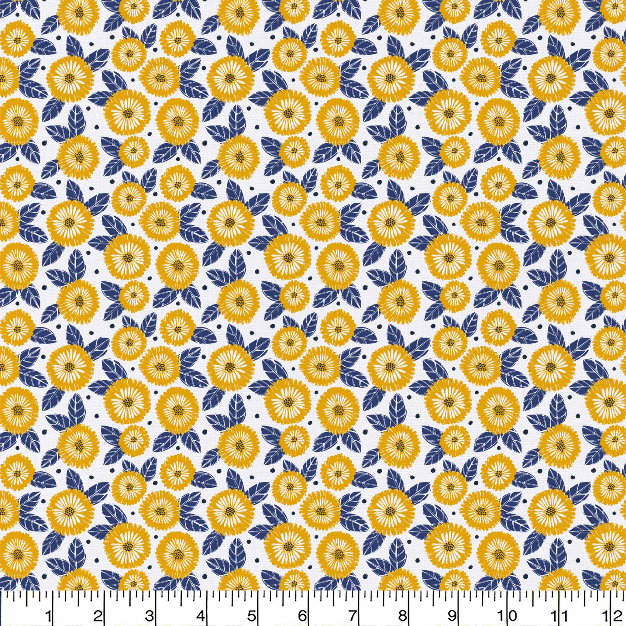 (3 pack) Eugene Textiles Premium Marigold Flowers Print, Width 44" 100% Cotton Fabric, Yellow Color