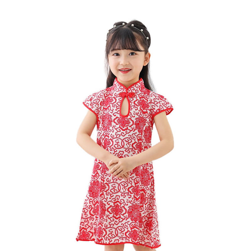 Toddler Baby Kids Girls Floral Rabbit Cheongsam Chinese Style Princess Dress