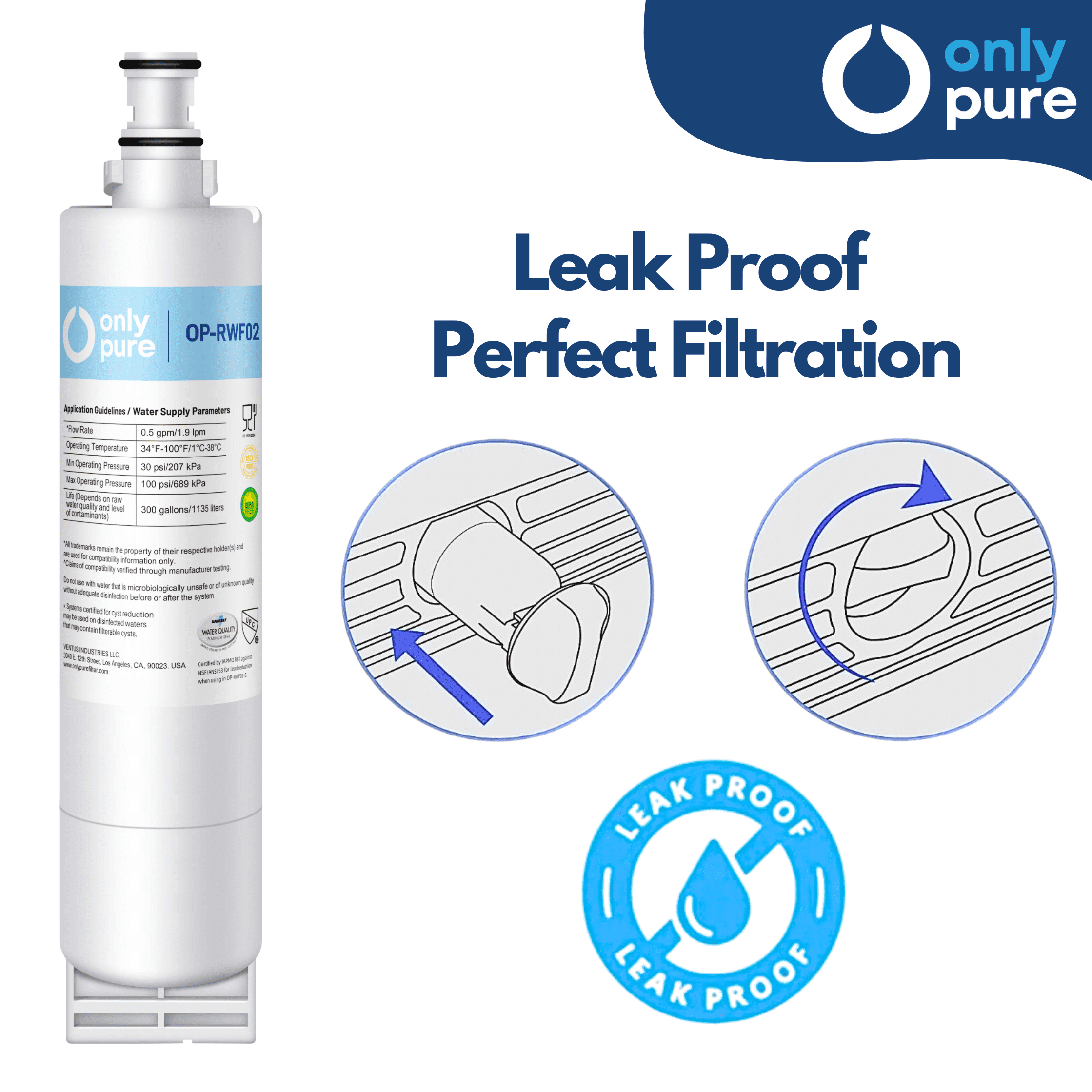 OP-RWF02 NSF53&42 Certified Refrigerator Water Filter,Compatible with Whirlpool 4396508, 4396510,Filter 5,EDR5RXD1,4392857,wf285,pnl240v,4396918,RWF0500A,9010,wf-nl300,wf-l500, 3PACK