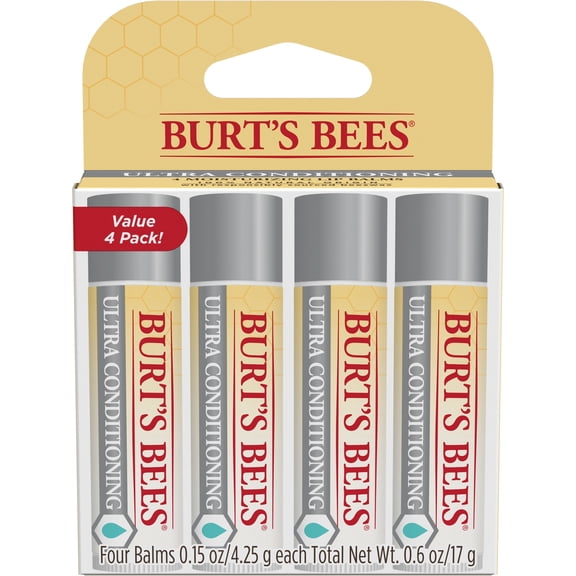 Burts Bees Ultra Conditioning Moisturizing Lip Balm, 4-Pack, 0.15 oz.