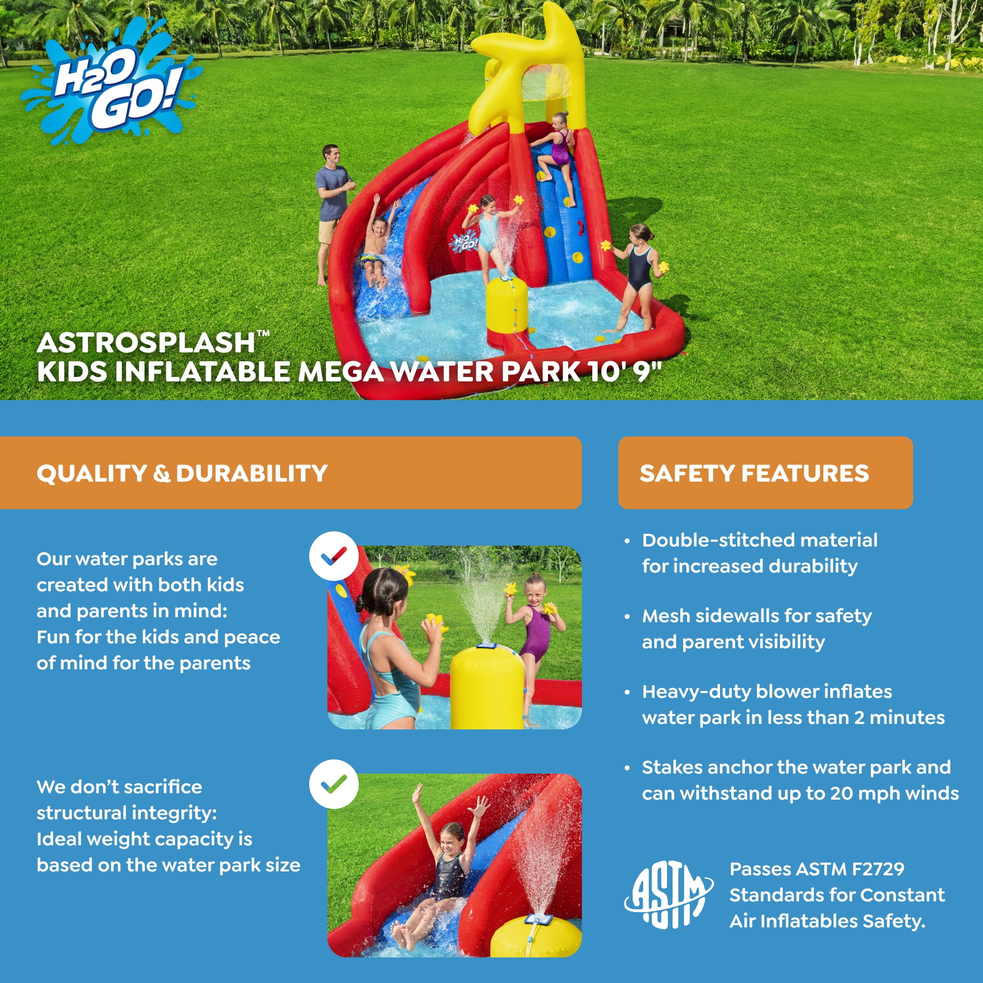 H2OGO! AstroSplash Kids Inflatable Mega Water Park 10'9"
