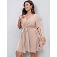 thumbnail image 3 of Vestido de verano SCOMCHIC para mujer, talla grande, manga corta, beige, 3 of 6