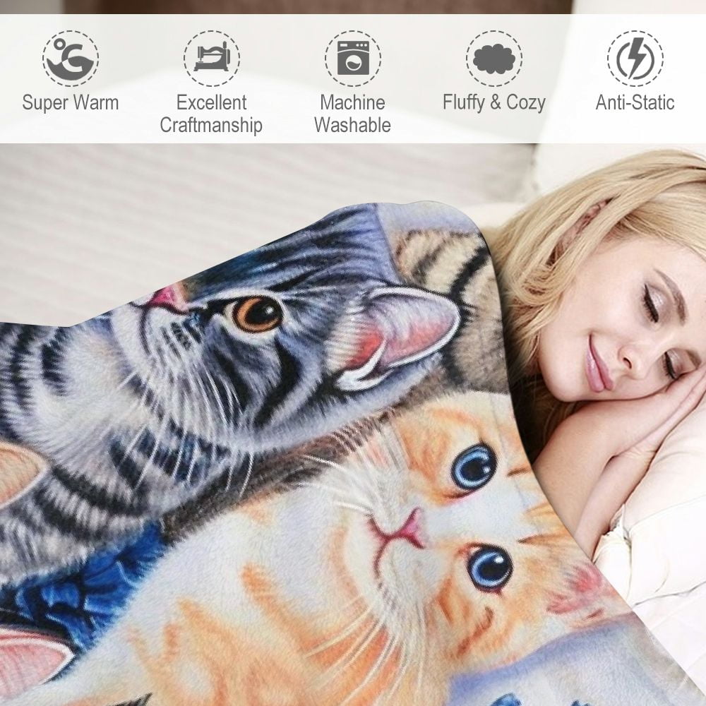 JEUXUS  Collage Kitten Blanket for Bed,Throw Blanket for Unisex and Kids - Super Soft Plush Cat Blankets for Cat Lovers Cats Print Throws Blankets - Queen Size Blanket