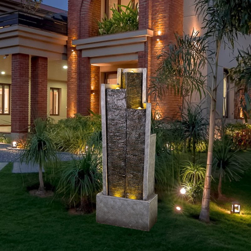 49.6'' Large Outdoor Water Fountain with Lights – Garden, Patio, Backyard, Deck & Porch Decor