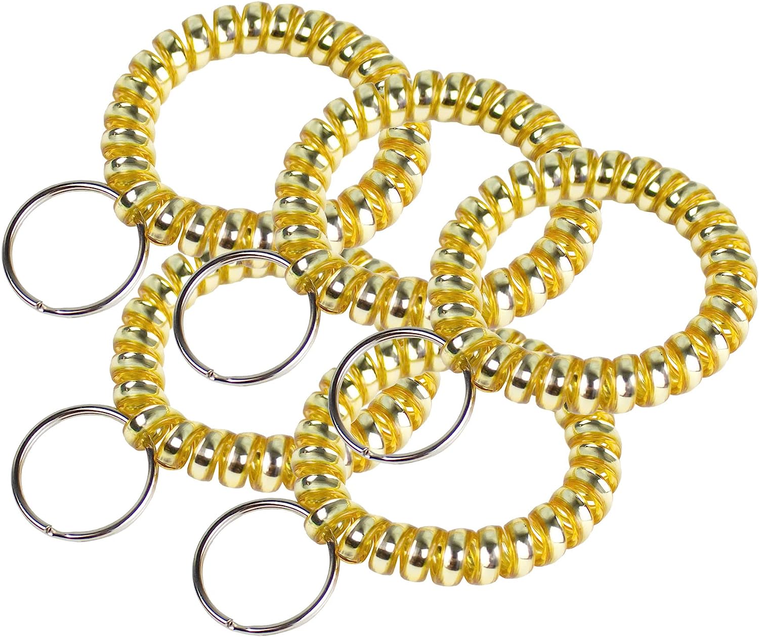 2" Spiral Wrist Coil with Steel Key Ring, MultiColor Flexible Wrist Band Key Chain Bracelet