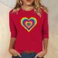 thumbnail image 1 of Qertyioot Cadeau de la Saint-Valentin! Mode Féminine Manches Trois-Quarts Col Rond Rétro Imprimé de Noël Haut Ample Blouse Manches Trois-Quarts, 1 of 4