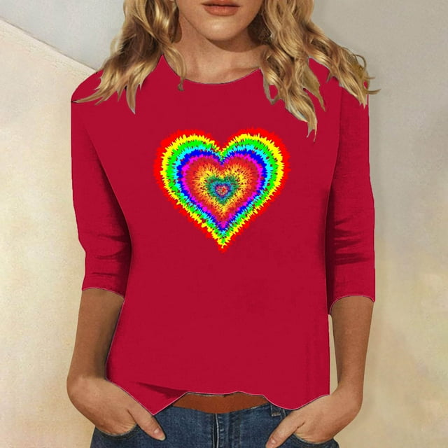 Qertyioot Cadeau de la Saint-Valentin! Mode Féminine Manches Trois-Quarts Col Rond Rétro Imprimé de Noël Haut Ample Blouse Manches Trois-Quarts