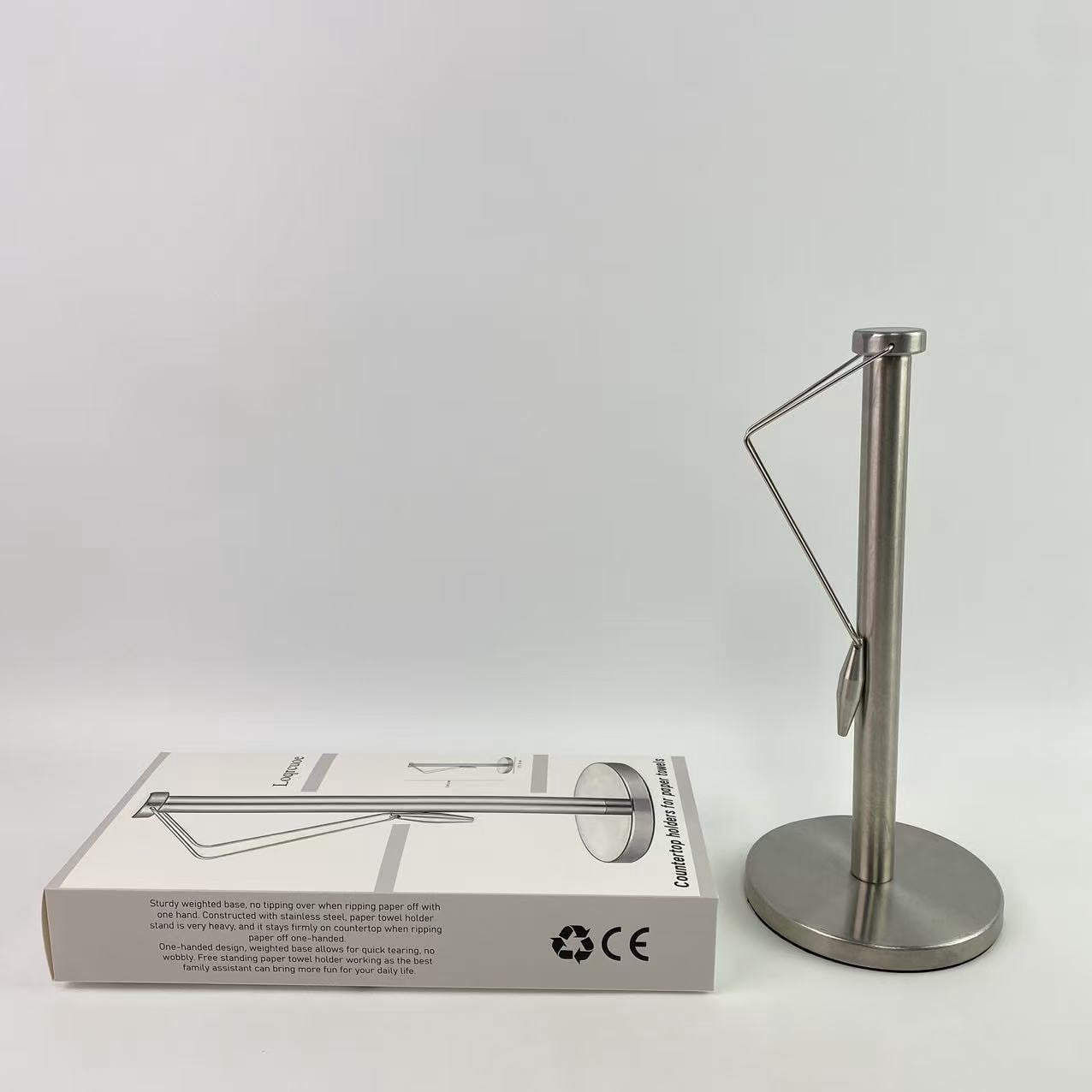 Loqrcuoe Countertop holders for paper towels,Paper Towel Holder Stand Countertop with Heavy Weighted Stainless Steel Base, Free Standing Paper Towel Holder (Brushed Nickel)