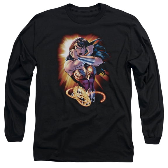 JLA Justice League Wonder Rays Long Sleeve Adult 18/1 T-Shirt Black