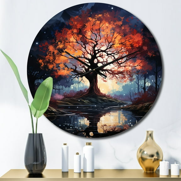 Designart "Orange Blue magic Maple Trees" Landscapes Oversized Wall Clock