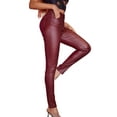 thumbnail image 3 of Franhais Women Leather Pants, High Waist Wrapped Slimming Side Pockets Solid Color Casual Party Fall Trousers, 3 of 9