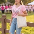 thumbnail image 5 of Domzest Womens V Neck T Shirt Breast Cancer Awareness Survivor Never Give Up Pink Ribbon Graphic Tee Casual Short Sleeve Tops Vermilion XXL, 5 of 6