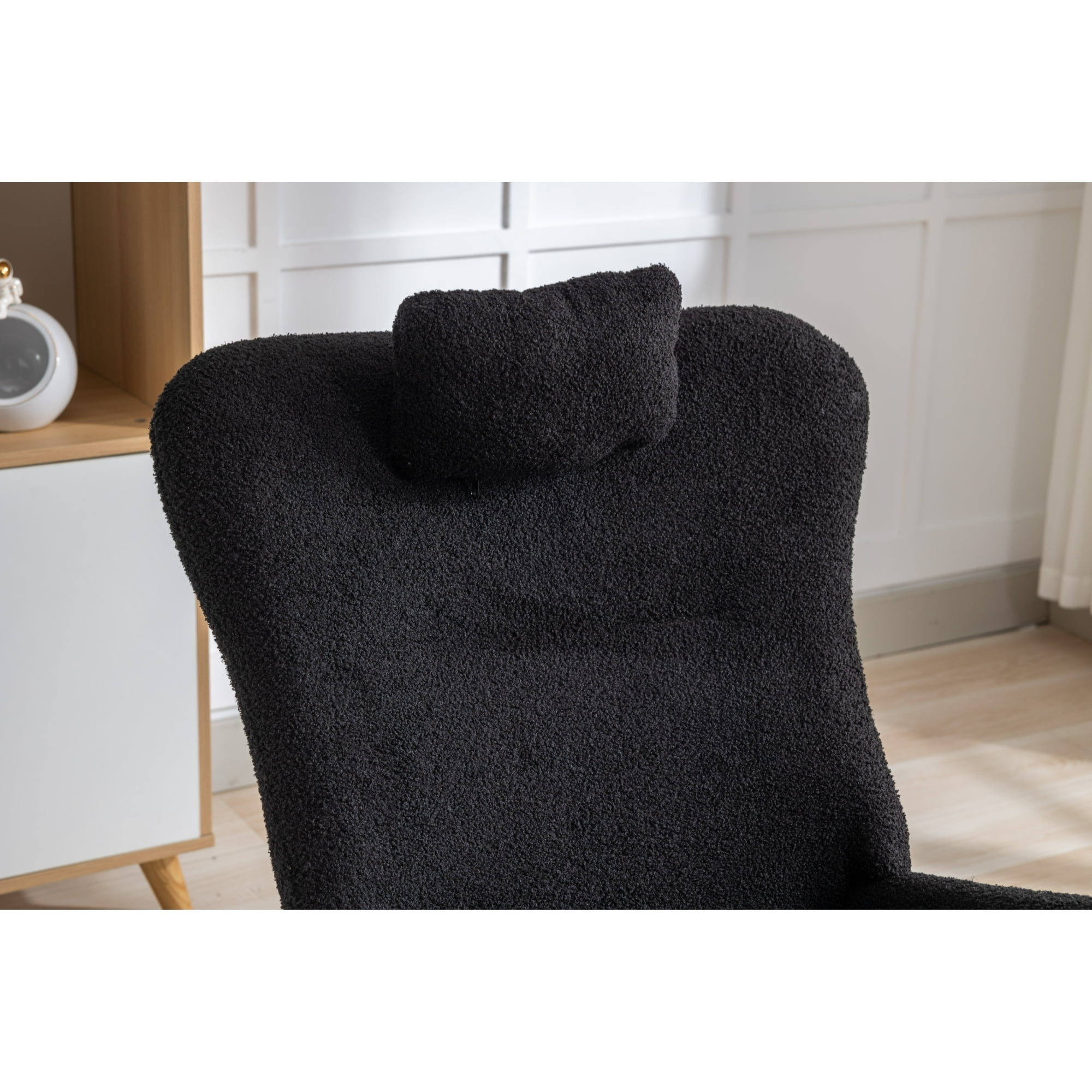 Clipeyh Teddy Fleece Upholstered Glider Rocking Chair, Black