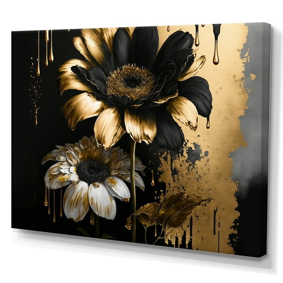 Designart Black And Gold Daisy II Canvas Wall Art