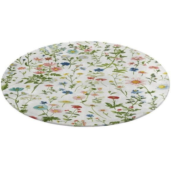 Floral Colorful Flower Floral Medallion Round Rug - Small Round Area Rug, Soft Non-Slip Machine Washable Bedroom Mat Indoor Accent Entry Carpet for Office Desk Dorm Hallway