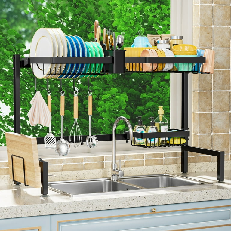 Over The Sink Dish Drying Rack 2 Tiers for All Sinks 24.8 35.4 Expandable Large Capacity Sink Rack Metal Drying Rack for Kitchen and Family Use