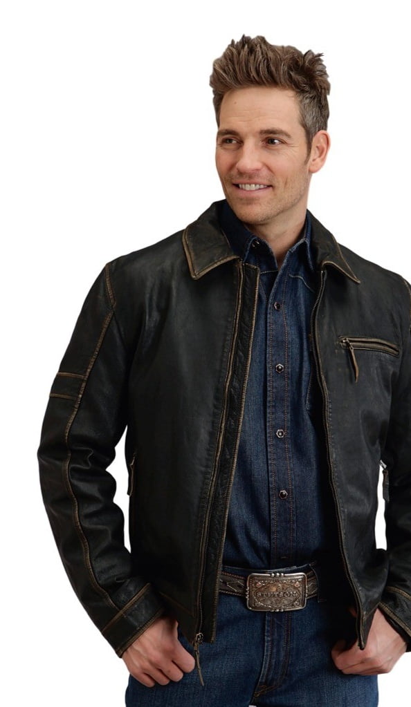 Stetson Western Jacket Mens Leather Zip Up Brown 1109705396610 BR