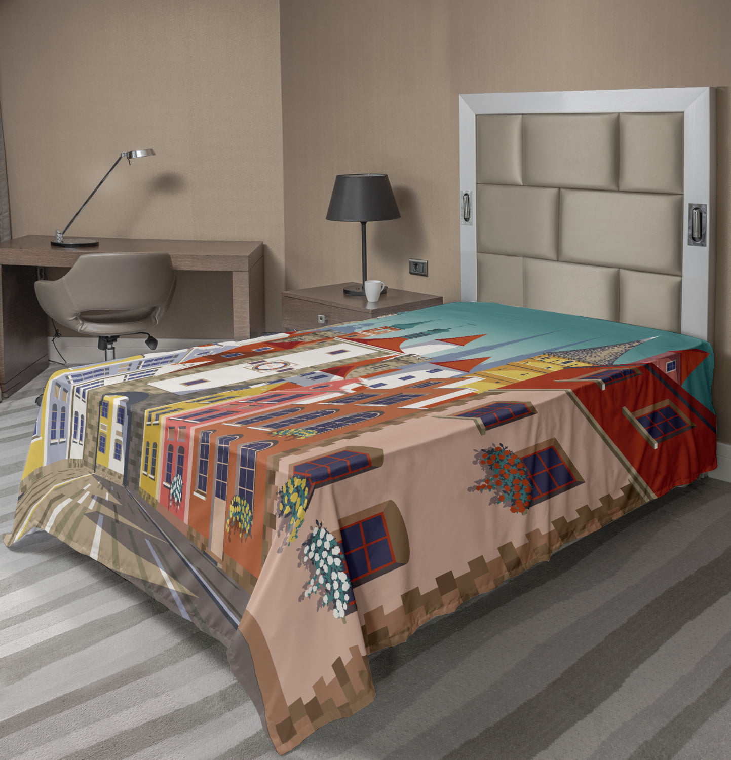 Ambesonne City Urban Flat Sheet Top Sheet Decorative Bedding 6 Sizes 