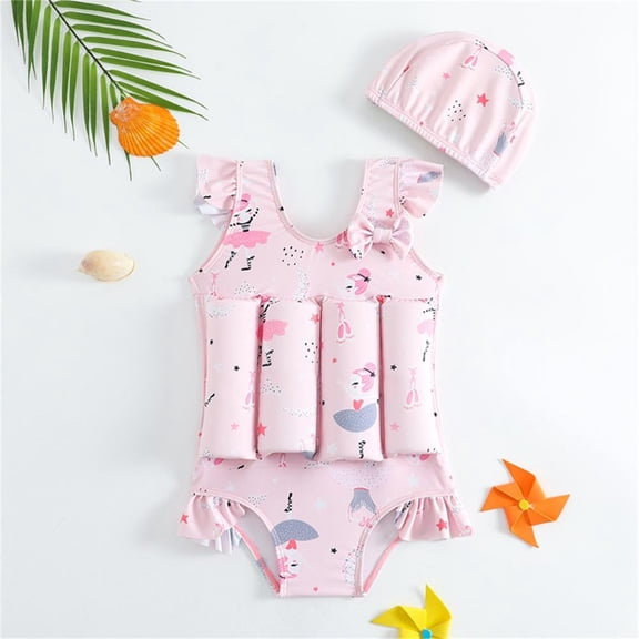 BXSRUTA Boys Girls 3-6 Years Printed Floatation One-Piece Swimsuit with Ruffle Sleeves for Learning Swimming