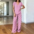 thumbnail image 5 of hoksml Women's Polka Dot 2 Piece Outfit, V Neck Cap Sleeve Top and Elastic Waist Wide Leg Pants Casual Lounge Set, 5 of 6