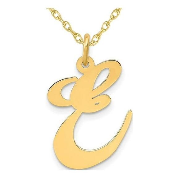 10K Yellow Gold Fancy Script Initial -E- Pendant Necklace Charm with Chain for Women