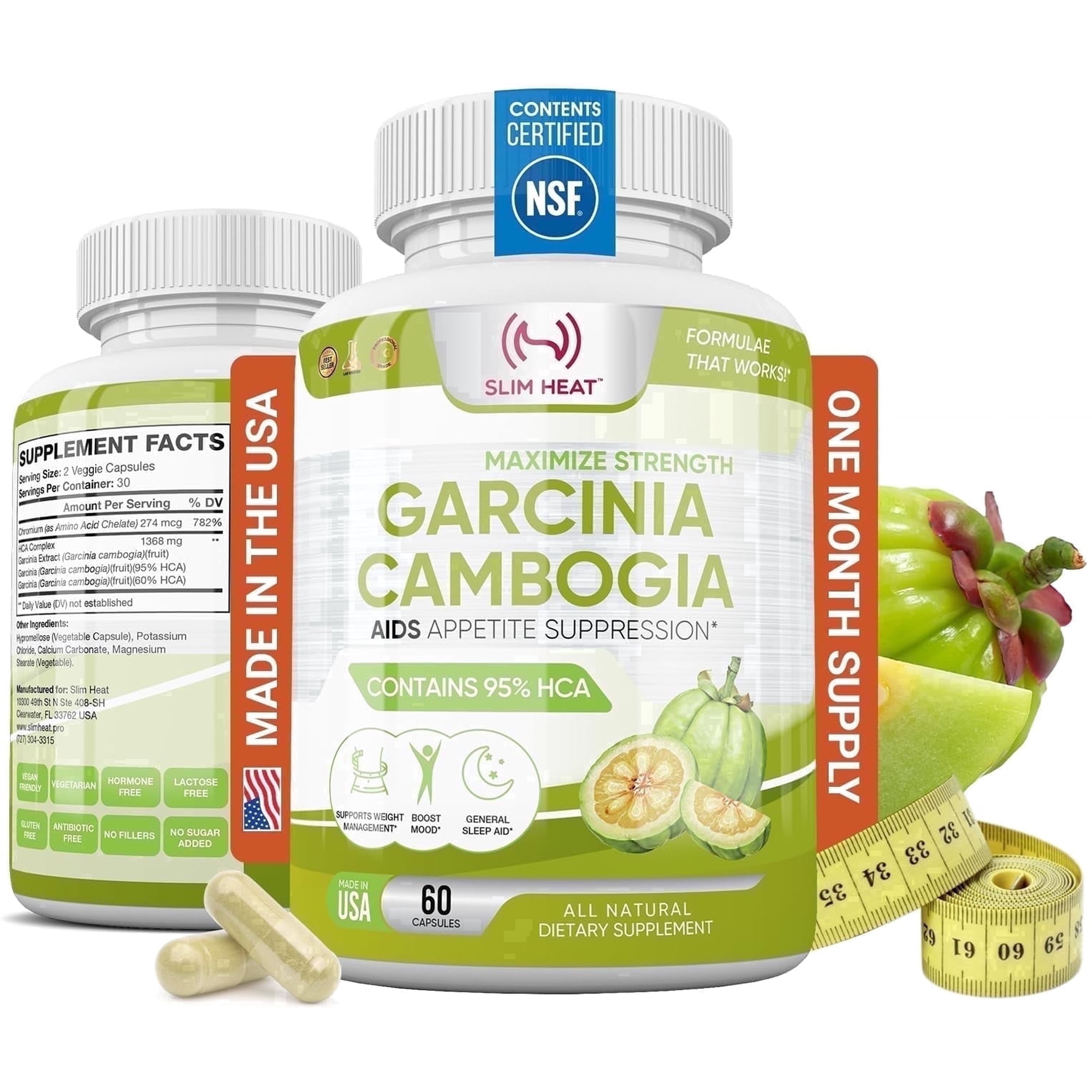 100% Pure Garcinia Cambogia Extract with 95% HCA - Manage Cravings - Garcinia Cambogia Weight Loss for Women & Men - Carb Blocker & Fat Burner for Women - Max Strength Made in USA - 60 Veg Capsules