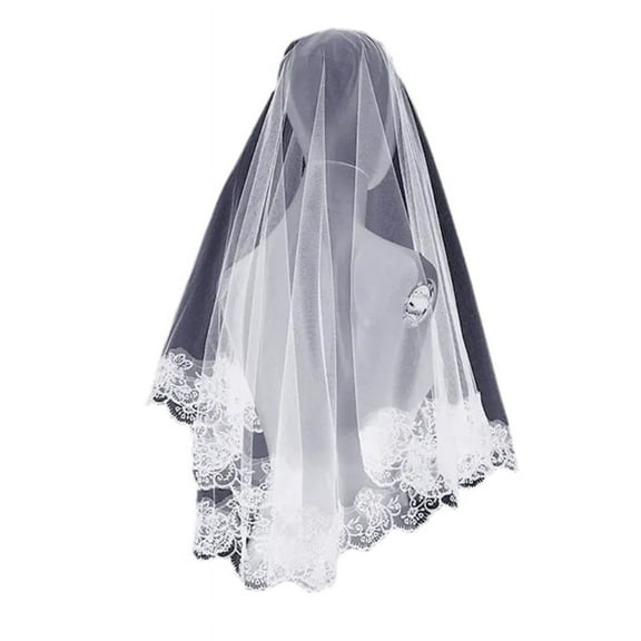Gorgeous Lace Floral Trim Tulle Halloween Carnival Woman Bride Veil for Marriage Wedding Celebration Party Accessories